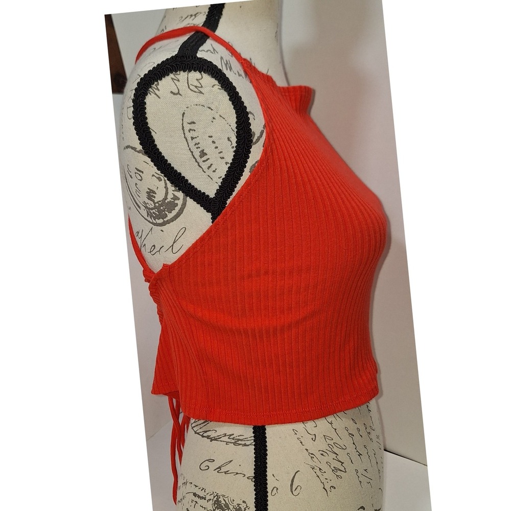 Arizona Womens Open Back Halter Crop Top XL Orange Strappy Summer Festival Beach - Picture 4 of 6